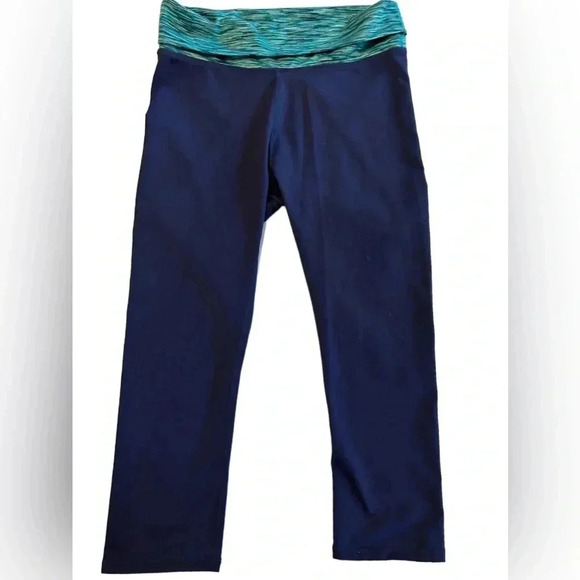 Fabletics Capri Leggings Women Sm Blue Green Fold-over High Waist Yoga Athletic. - Picture 2 of 11